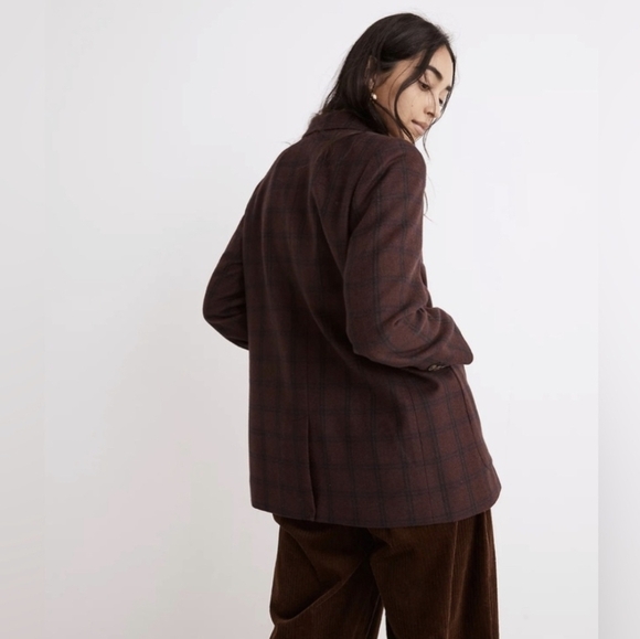 Madewell Larsen Blazer Windowpane Plaid Merlot XS NWOT - Picture 3 of 8